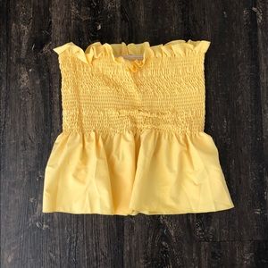 Yellow scrunch tube top peplum shirt